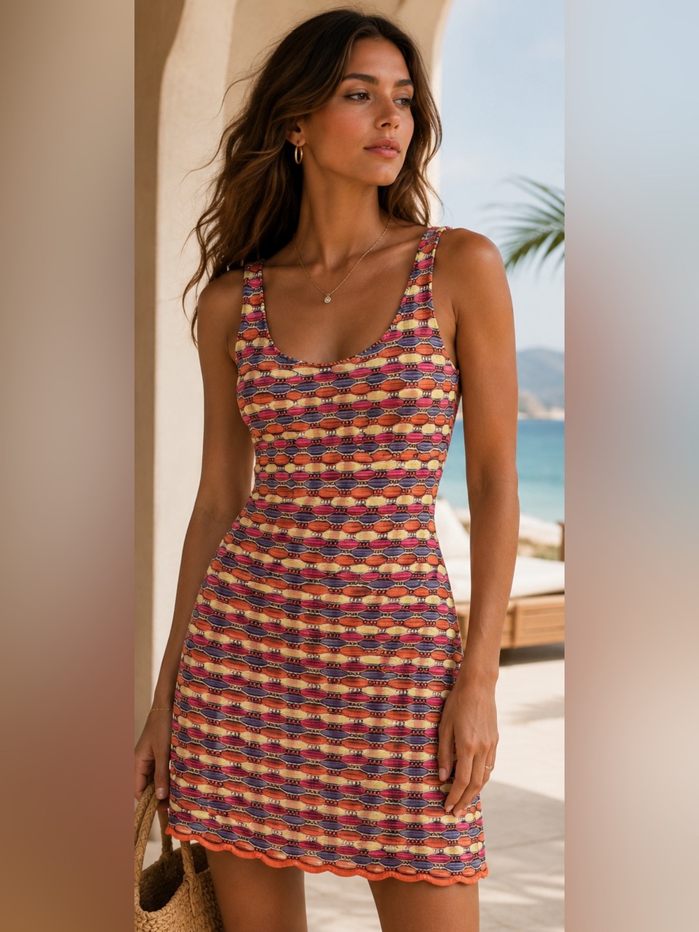 Cecilia Prado Mare Knit Mini Dress Large Coral Brazil